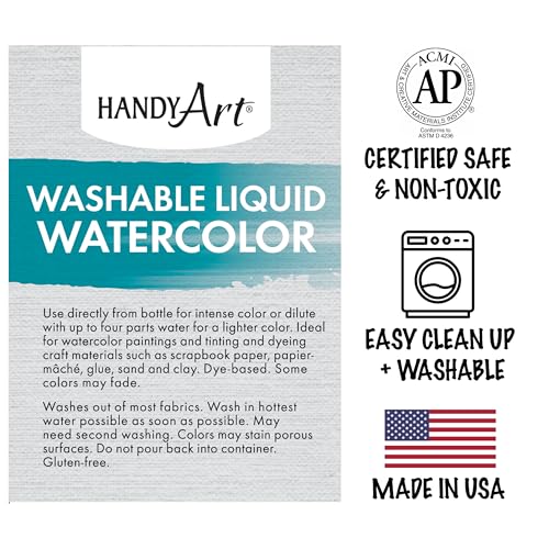 Handy Art Washable Liquid Watercolor Paint, Treasure Gold, 8 oz Bottle | Ready to Use Concentrated Dye-Based Liquid, Deep Color Strength, Dilute with Water, Certified Safe AP Non-Toxic, Made in USA - color: Metallic Treasure Gold