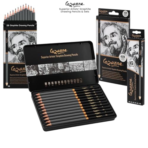 Cezanne Graphite Drawing Pencils Set - H, Set of 12 Break-Resistant Graphite Lead, Easy-to-Sharpen Sketch Pencils, Master Artist Quality Graphite Pencils for Technical and Artistic Drawing - color: H, size: Set of 12