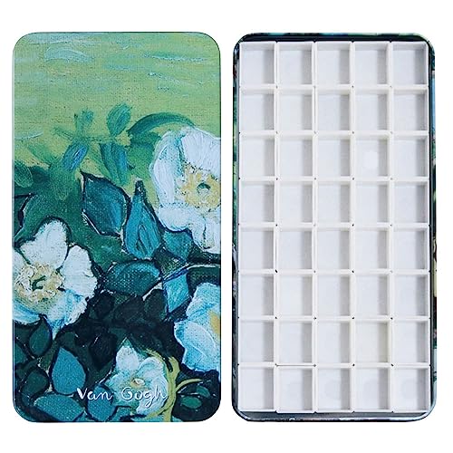Empty Watercolor Tin Palette with 40 Half Pans and Magnetic Squares | Paint Storage Container, with 40pcs Plastic 2ml Pans, 3m Magnetic Tape, DIY Magnetic Metal Palettes, Travel Painting Box - color: Wild Rose, size: 6.7" x 3.5" x 0.6"