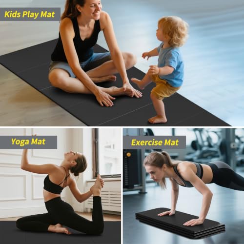 Foldable Yoga Mat Extra Large 74"×31.5" | Double-Sided Non-Slip,Extra Wide Foldable Design,8mm Extra Thick,Exercise Mat for Home, Studio and Travel Use - color: Black+Gray