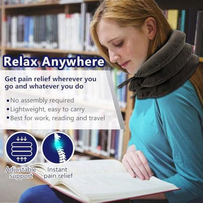 Cervical Neck Traction Device for Instant Neck Pain Relief - Inflatable & Adjustable Neck Stretcher Neck Support Brace, Neck Traction Pillow for Home Use Neck Decompression (Classic Gray) - color: Classic Gray
