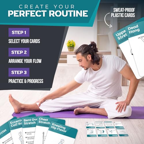 [2-PACK] Yoga & Stretching Exercise Cards with 121+ Poses and 26 Complete Routines - Large 5"x3.5" Waterproof Fitness Deck for Daily Flexibility Training, Perfect for Women & Men, All Levels