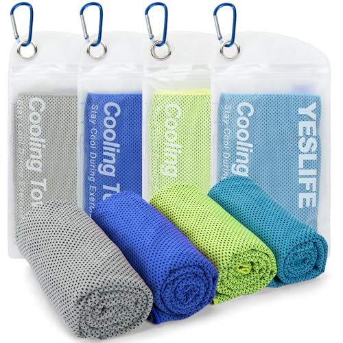 YESLIFE 4-Pack Cooling Towels (40"x 12"), Cooling Neck Wraps, Ice Towel - color: Deep Blue, Grey, Green, Light Blue