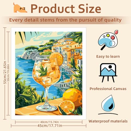 Reivworl Cocktail Paint by Numbers Kit for Adults Beginner 16×20 inch | Cocktail Paint by Number Kits 16×20 inch, Crafts on Canvas with Gifts. - color: 22-Landscape