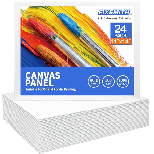 FIXSMITH Canvas Boards for Painting 11x14 Inch, Super Value 24 Pack Paint Canvases, White Blank Canvas Panels, 100% Cotton Primed Canvas for Painting, Painting Art Supplies - size: 11"×14"