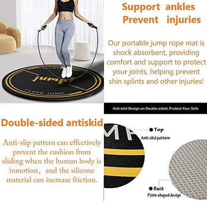 Nisorpa Jump Rope Mat 49'' Round Non-Slip Pad 1/4'' Thick Durable Workout Shock Absorbing for Skipping, Cardio, Cross Exercise, Gym - Black and Yellow