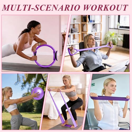 Pilates Ring and Small Ball Set for Women with 5 Resistance Bands, 14 inch Magic Circle Home Workout Essentials Starter Kit for Beginners, Yoga Sets for Full Body Toning Shape
