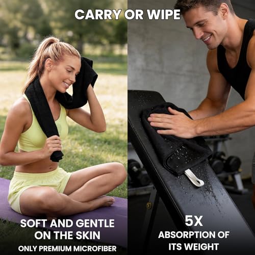Microfiber Gym Towels - Gym Sweat Sports Towel, Set of 5 Pastel, Black