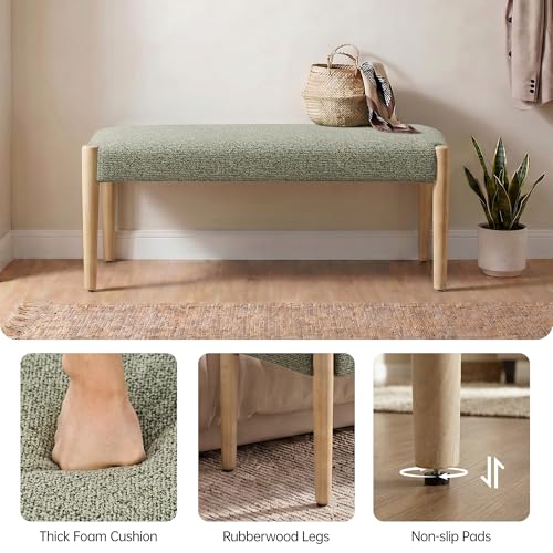 Usaint 42" End of Bed Bench with Wood Legs, Green with Oak Leg - color: Green With Oak Leg