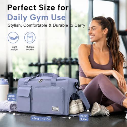 FIORETTO Women's Gym Duffle Bag with Shoes Compartment, 30L Capacity, Ideal for Travel, Gym, Sports, Duffel, Weekender - color: Grayish Blue, style: Gym Bag