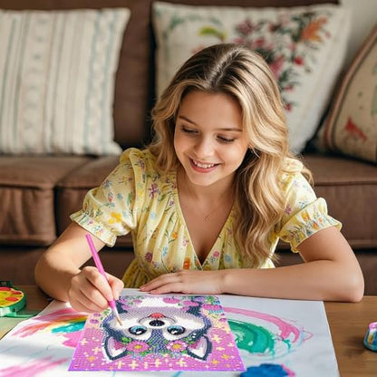 PERFECTSIGHT Cute 5D Diamond Art Kits, Kawaii DIY Painting Art for Adults Teen, 4 Pack Diamond Arts and Crafts Sets, Big Gem Full Drill Diamond Dots for Women (Owl+Husky+Fox+Panda) - style: Owl+Husky+Fox+Panda