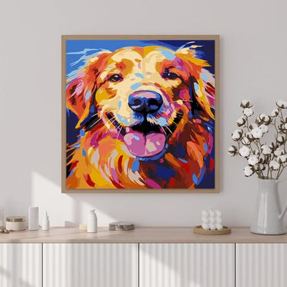 Artunion Framed Paint by Numbers Kit for Adults Beginners & Kids Ages 8-12,Golden Retriever Paint by Number with Frame,Dog Paint by Numbers Kit on Canvas 10 * 10 Inch Without Easel - color: ZXT-181-F