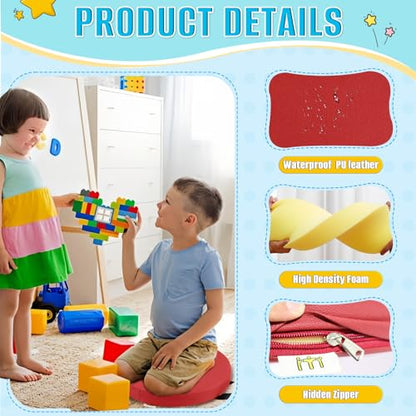 8 PCS 16 Inch Round Floor Pillows with Handles | Waterproof Synthetic Leather Flexible Seating Cushions | 16''x16''x2'' Thick Floor Cushions for Classroom, Home, Yoga & Meditation - color: Red, Yellow, Beige, Light Gray, Purple, Blue, Dark Brown, Black, s