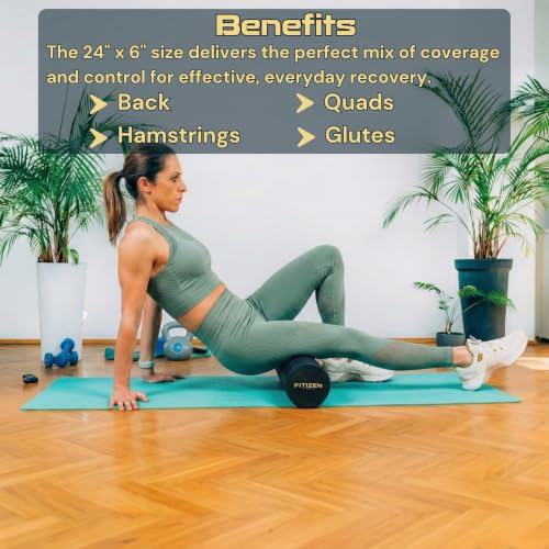 Foam Roller for Muscle Massage, Stiff Back Pain Relief, Physical Therapy, Deep Tissue, Exercise Equipment for Home Gym, Stress, Yoga, Pilates for the Fit Citizen (Black, Large 24 x 6 Inches) - size: Large 24 x 6 Inch