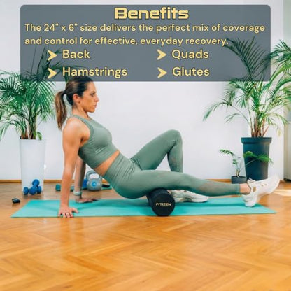 Foam Roller for Muscle Massage, Stiff Back Pain Relief, Physical Therapy, Deep Tissue, Exercise Equipment for Home Gym, Stress, Yoga, Pilates for the Fit Citizen (Black, Large 24 x 6 Inches) - size: Large 24 x 6 Inch