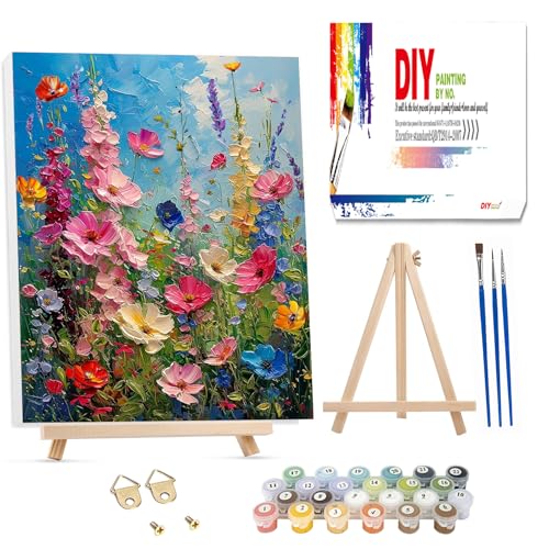 Hutarosl Flowers Paint by Numbers with Frame for Adults - with Wooden Easel,Adult Paint by Number,Flowers Canvas Paint by Numbers for Adults,Gifts and Home Decor 12x16inch - color: Flowers, size: 1 Pack with Frame - 12x16 inches