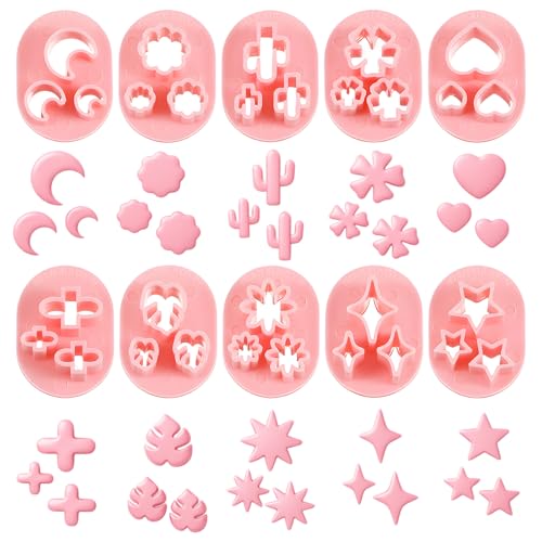 10 PCS Polymer Clay Cutters, Flower Petal Clay Cutter for Earrings Making 10 Shapes Floral Leaf Heart Moon Clay Molds DIY Jewelry Tools