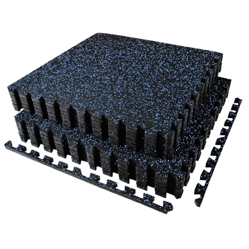 AIRHOP 0.56in Thick 48 Sq Ft Exercise Equipment Mats, 12 Tiles Upgraded Rubber Top with High Density EVA Foam, Large Interlocking Puzzle Gym Flooring for Home Gym, Heavy Weight Workout,Black & Blue - color: Black/Blue, size: 48 Sq Ft (12 Tiles)