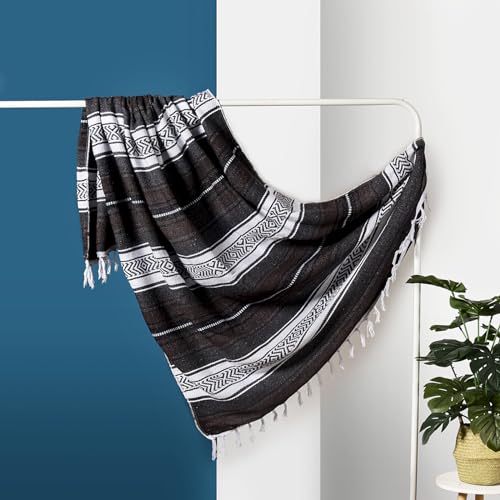 Airooglee 69" L x 51" W Large Mexican Blanket - Perfect as Yoga Outdoor Beach Serape Picnic Camping Blanket, Woven Blanket, Boho Home Décor - Grey - color: Grey