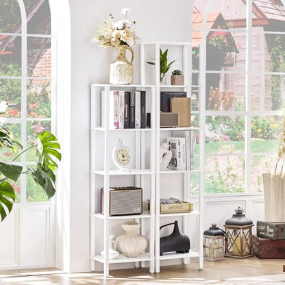 YUFAM 5 Tier Tall Narrow Bookshelf, Skinny Bookcase, Wooden Shelf, White - color: White, size: 5-Tier