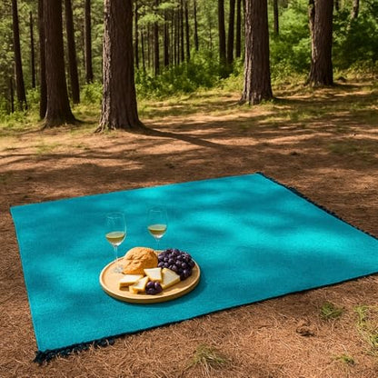 Open Road Goods Solid Color Mexican Yoga Blanket – Large Handwoven Throw for Yoga, Beach, Camping or Home – Soft and Durable Cotton Blend - color: Turquoise, Green