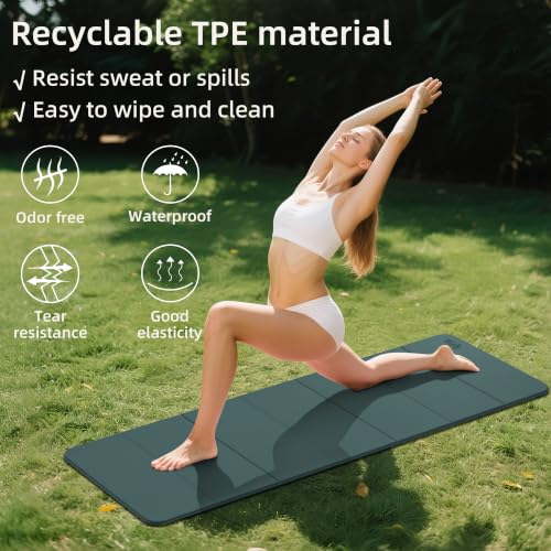 WEILA 1/2 Inch 70"x24" Foldable TPE Yoga Mat, Thick Non Slip Pilates Mat - color: Avocado
