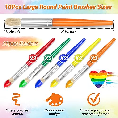10Pcs Paint Brushes, Anezus Large Paint Brushes Chubby Brush Set for Classroom Washable Paint Acrylic Paint