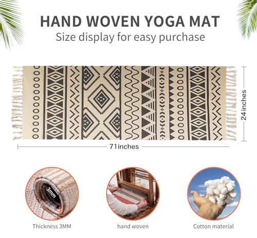 Cifupy Handmade Organic Yoga Mat made with Organic Cotton Yoga Mat - Non Slip Hand-Woven Foldable Yoga Rug Provides Excellent Comfort, Traction & Support for Indoor & Outdoor Use - 24 x 72 Inches - color: 100% Organic - HeiBaiKuang