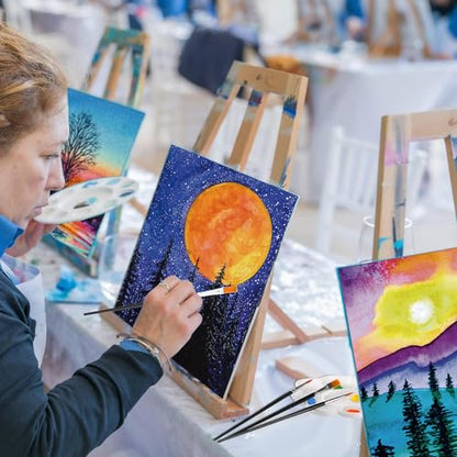 Cholemy 36 Pcs Paint and Sip Kit Gift for Adults 8''x10'',Mountain | Pre Drawn Canvas, Painting DIY Afro Acrylic Painting Kit, Wood Easel Brushes, Date Night Bulk, Summer Halloween Party - style: Mountain