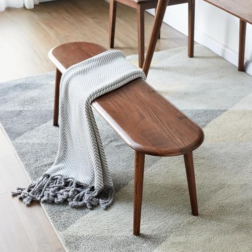 100% Solid Oak Wood Dining Bench, 47.2'' Entryway Bench Ottoman with Rounding Corner Design for Kitchen Living Room Bedroom, Walnut - color: Walnut, size: 47.3inch-Walnut-Round Corner