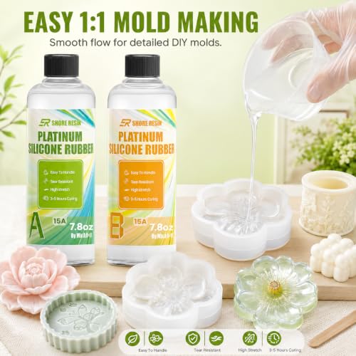 Platinum Silicone Mold Making Kit 16 oz, 15A, 1:1 Self-Degas | 16 oz platinum silicone, 1:1 mix, flexible 15A, self-degassing flow and fine-detail casting for reusable craft molds.
