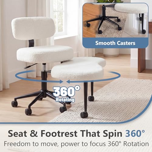 DUMOS ADHD Meditation Chair, Cross Legged Home Office Desk Chair - color: Teddy Fabric White