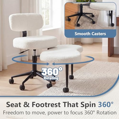 DUMOS ADHD Meditation Chair, Cross Legged Home Office Desk Chair - color: Teddy Fabric White
