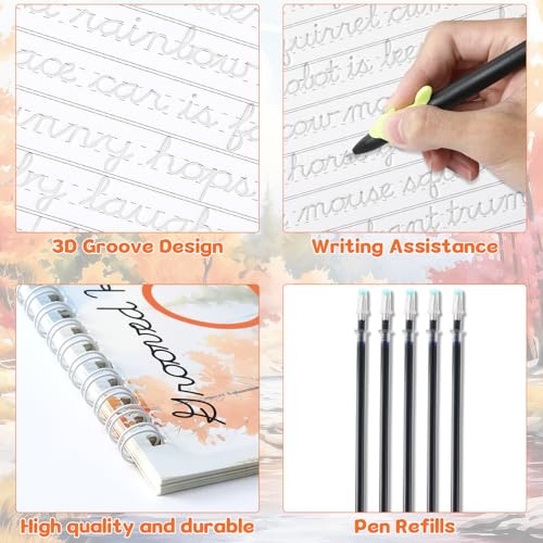 chiazllta Grooved Cursive Handwriting Workbook with Disappearing Ink Pens Magic Reusable Grooved Cursive Writing Practice for Beginners Kids Kickoff Student Workbook Homeschooling Supplies (Sentence) - style: Sentence