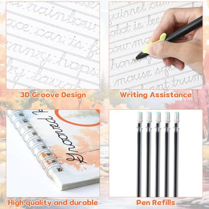 chiazllta Grooved Cursive Handwriting Workbook with Disappearing Ink Pens Magic Reusable Grooved Cursive Writing Practice for Beginners Kids Kickoff Student Workbook Homeschooling Supplies (Sentence) - style: Sentence