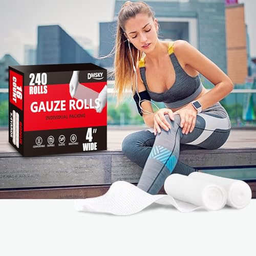 DMSKY 240 Pack Gauze Rolls, 4 in x 4.1 Yards | Individually Wrapped Gauze Wrap Roll for Wounds, Premium Rolled Gauze Bandage Wrap, Mummy Wraps - color: 240 Pack, size: 4 IN