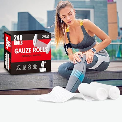 DMSKY 240 Pack Gauze Rolls, 4 in x 4.1 Yards | Individually Wrapped Gauze Wrap Roll for Wounds, Premium Rolled Gauze Bandage Wrap, Mummy Wraps - color: 240 Pack, size: 4 IN