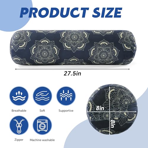 MABOZOO Round Yoga Pillow, Cylindrical Yoga Bolster Pillow with Washable Cover, Meditation Cushion Body Cushion for Practice, Restorative, Meditation - color: Blue print