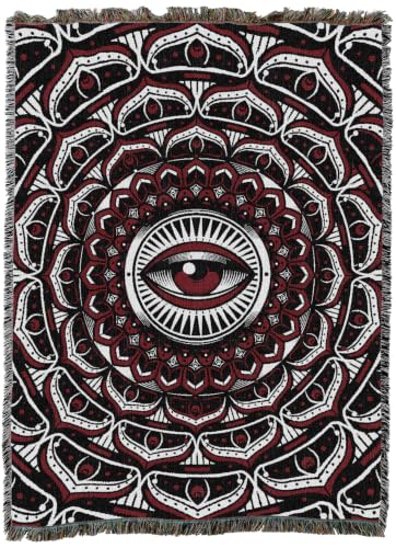 Pure Country Weavers Eye Mandala Red Blanket - Gift Tapestry Throw Woven from Cotton - Made in The USA (60x80) - color: Eye Mandala Red, size: 60x80
