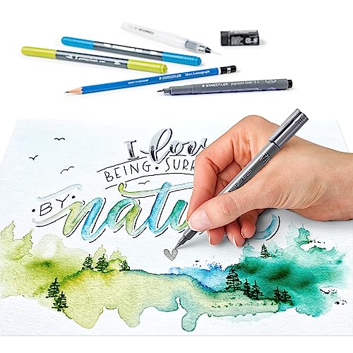 STAEDTLER 61 3001-2 Design Journey Hand Lettering and Watercolour Set - Mixed Set (Pack of 11 Pieces) - style: Hand lettering and watercolour set