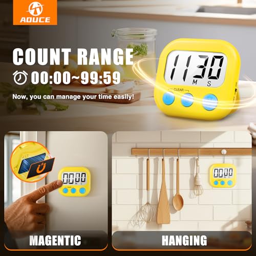 AOUCE Digital Kitchen Timers for Cooking, Timer for Kids 2 Pack Yellow - color: Yellow