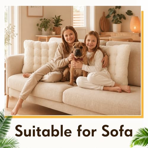 Jerify 2 Pcs 22 x 22 x 3.5 Inch Cream Boucle Floor Pillow Cushions for Adults, Large Square Floor Pillow for Meditation, Plush Tufted Seating Pad for Living Room Balcony Tatami