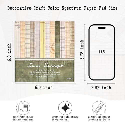 6x6 Scrapbook Paper Pad – 24 Sheets Retro Line Script Pattern Paper for Junk Journal & Card Making – Easy-to-Handle Premium Cardstock for Photo Safe Memory Keeping - color: Retro Paper Pad