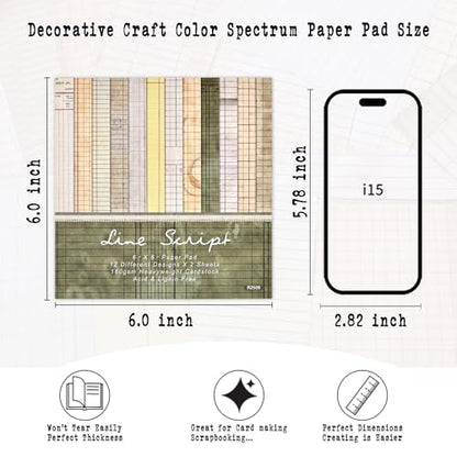 6x6 Scrapbook Paper Pad – 24 Sheets Retro Line Script Pattern Paper for Junk Journal & Card Making – Easy-to-Handle Premium Cardstock for Photo Safe Memory Keeping - color: Retro Paper Pad