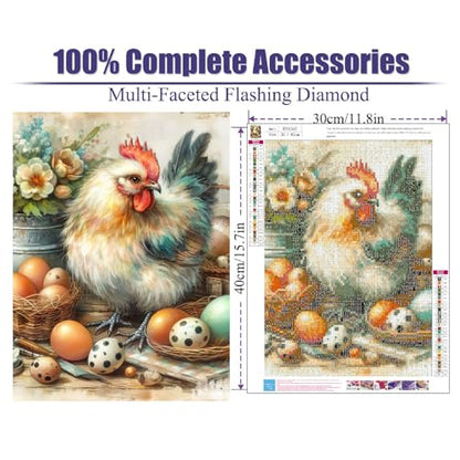 Chicken Diamond Art Kits for Adults,Diamond Painting Kits 12X16 Inch | 5D Diamond Art Paintings for Beginners,Round Full Drill Diamond Dot Tools Kit,Extra Diamonds,Stress Relief Craft,DIY Gift - color: Chicken-260204