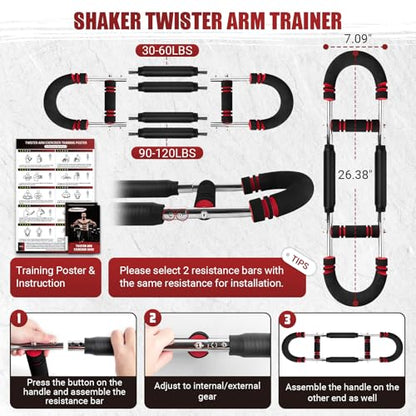 Twister Arm Trainer, 30-120 lbs Adjustable Chest Workout Equipment | 4 Spring & Poster for Men & Women, Detachable Power Twister Home Fitness Equipment for Enhancing Upper Body Muscle - color: Red