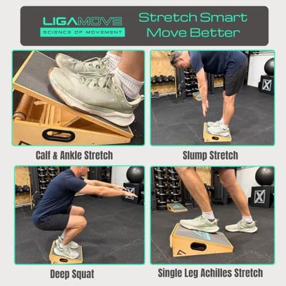 Adjustable Wooden Slant Board, Calf Stretcher, Foot Roller & Toe Stretcher