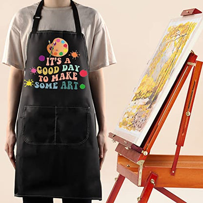 WZMPA Artist Painters Apron With Pockets - It's A Good Day to Make Art - Adjustable Apron for Teacher, Lover, Student Gift - color: Make Art Apron Bl