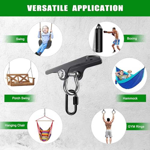 BeneLabel Swing Hanger Heavy Duty Ceiling Swing Mount 1000 LBS Capacity Heavy Bag Hanger 180° Hanging Chair Hanger Swings Hardware for Hammock Chairs, Porch Swings, Aerial Silks, Gymnast Ring - color: 180° D-ring Swing Hanger ( 1 Pack ) - Black Base