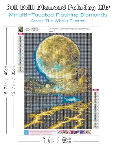 Moon Diamond Painting Kits for Adults, Beach Diamond Art Kits for Adults | Moonlight Beach Diamond Art Painting Kits for Adults Beginners, DIY Full Drill Paint by Diamond Dots Gem Art 12x16 Inch - color: Moon